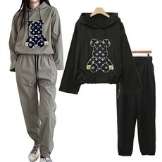 레크레아 기모아노락 여성 골프웨어 후드맨투맨 조거팬츠 상하세트 여성골프 트레이닝 세트