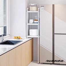 廚房置物架 電爐置物架 落地置物架 鍋具收納架 縫隙置物架 廚房收納架 微波爐收納架, 【M524】白色異型架,四層異型架+三層小推車【可伸縮深度40c, 1個