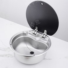 캠핑카 싱크볼 카라반 접이식 커버 RV 스텐 싱크대, 1개, 원형타입 40x40x15cm