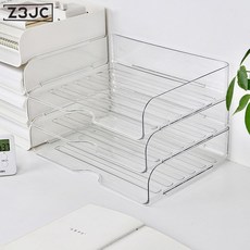 Z3JC 桌面文件收納盒可疊加A4紙辦公抽屜置物盒學生文具用品用具整理盒, 1個, 橫款-透明3層【紙盒包裝】:如圖