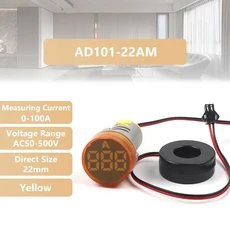22mm 서리로 덥은 라운드 패널 디지털 전류계 앰프 테스터 미터 LED 표시기 파일럿 램프 전류 측정기 0-100, [05] Round Yellow, 5) Round Yellow