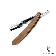 CONQUEST 美國 Parker SRDW 檀木直式剃刀 專業理髮刮鬍刀, 1個, 不鏽鋼木柄剃刀、霧黑收納盒