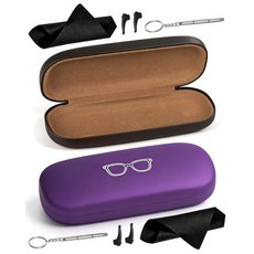RayLove Glasses Case 2 Pack Eyeglass Case with Cleaning Cloth Hard Shell Fits Most Sunglasses Ey
