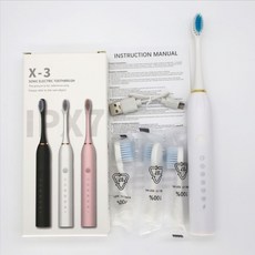 HYLSS 電動牙刷 6檔聲波 成人USB充電衝牙器清潔, 1個, 如圖所示6309, 白色4刷頭