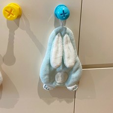 可愛卡通兔子擦手巾掛式廚房超強吸水加厚速乾毛巾衛生間珊瑚絨, 兔兔擦手巾--藍色+藍色, 1個