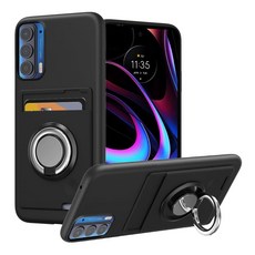모토로라 모토 엣지 2021 / 5G UW 폰 케이스 카드 홀더 및 링 스탠드 케이스 포함 커버와 호환 - 블랙 163803