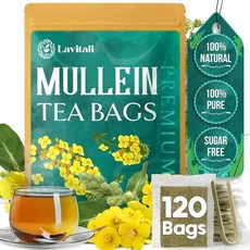 Lavitali 로즈마리 잎 티백 | 60백 100% 순수 허브 티 카페인 프리 설탕 없음 친환경 필터 백 데일리 천연 식물 핫 또는 아이스 주입 184929, 뮬린, 티백 120개