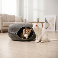 지퍼 분리형 펠트 고양이 캣하우스 도넛형 고양이 숨숨집 사계절 사용가능한 캣 침대, 1개, 다크그레이