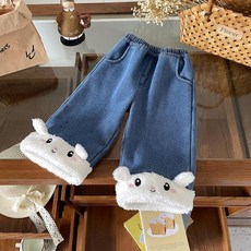 女童加絨牛仔褲 秋冬新款卡通保暖