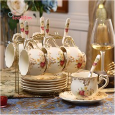 리앤킴 북유럽 스타일 도자기 커피잔 세트 lnk554, 6세트, 부용화