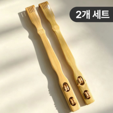 대나무 지압 효자손 등긁개 안마봉 2개 세트, 1세트, 베이지우드