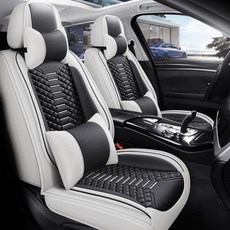 고급 나파 가죽 3D 시트 커버 앞좌석 1P 사계절 공용 허리받침대 포함 목베개, 1개, 테슬라 화이트