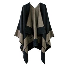 Urban CoCo 여성용 숄 랩 판초 루아나 케이프 카디건 오픈 프론트 코트 가을 겨울 휴가용 블랙 2 142274, 블랙 1