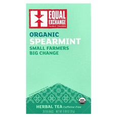Equal Exchange 유기농 스피어민트 허브차 카페인 무함유 티백 20개 28g(0.99oz) Exchange (이퀄익스체인지), 1개