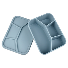 莫蘭迪矽膠餐盒, (四格)灰霧藍, 1個