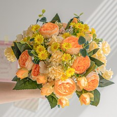 화예원 성묘 조화 꽃다발 생화같은 데이지 카네이션 산소 꽃 납골당 미니 꽃다발, 2개, 오렌지