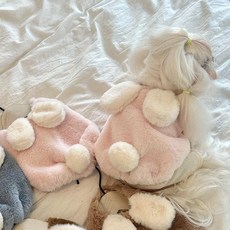 겨울 귀여운 토끼 귀 달린 강아지 보온 후드 재킷, L, 핑크