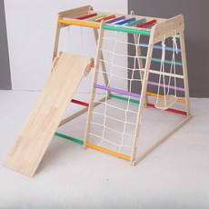 조합놀이대 원목 클라이밍 대형 실내 정글짐 놀이터 키즈카페, 1개, 컬러사다리+슬라이드+그네보드