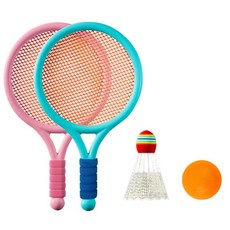 兒童網球拍套裝 輕巧好握 戶外運動玩具組 (含網球/羽毛球), 藍+粉, 1套