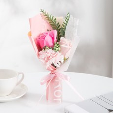 香皂花束 康乃馨 玫瑰 手工仿真花, 粉色3朵（不含盒）, 1個