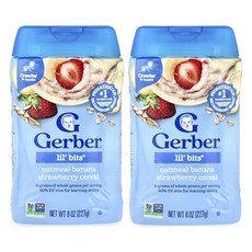 거버 아기용 시리얼 곡물 및 성장 8개월 이상 오트밀 8온스, 2개, 바나나 딸기, 227g