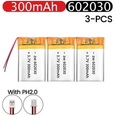 3.7V 300mAh 602030 리튬배터리 손전등 리모컨 휴대용 선풍기용 폴리머, 02 3pcs PH 2.0 plug, 01 3.7V용