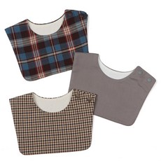 베베띵 사각사각 아기 침턱받이 3종 세트 / 핸드메이드 오가닉 턱받이/ 체크 세일러 침받이, 1개, 3개입, 1번_클럽베이비+톰소여의모험+런던그레이