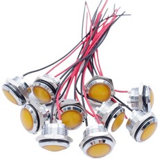 10pcs LED 금속 표시등 12mm16mm19mm22mm 방수 경고 신호 램프와이어 3V 6V 12V 110V 220V 레드 그린 오렌지 19mm 5V