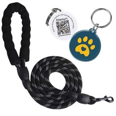 포덕트 빛반사 리드줄+태그 세트, 1세트, 블랙