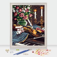 【TangZhen】유화그리기 유화그리기세트 diy 수제 채색 디지털 유화 발레 무용 커플 디지털 색칠 손그림 압축 풀기 거실 장식 40*50, 5114 음악의 소리, 60x75 두께 내곽선 더블 페인트 펜 + 콤보 외곽, 1개