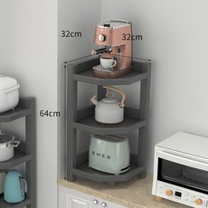 全實木三角置物架家用落地轉角收納架帶輪移動 角櫃 墻角櫃 傢用 邊角櫃 儲物櫃子 置物架 轉角置物架, 3層高級灰, 1個