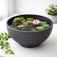 앙플러스 가벼운 대형 연꽃 수반 수경 화분 어항, 스톤블랙