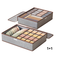 1+1 라이복 속옷 양말 수납함 커버형 17칸, 2개, 그레이