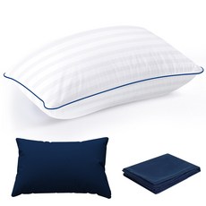 가정용 코튼 베개 베개 와 베개커버, 화이트+블루, 1세트