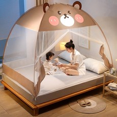 원터치 모기장 바닥없는 텐트형 간편설치 침대용 접이식 폴딩 휴대용 침실용 방충망, 이어 베어 방진