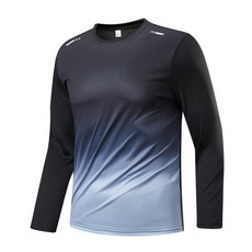 男士長袖圓領套頭運動T恤 青年漸變時尚大碼打底衫