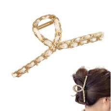 헤어클립 큰 사이즈 반스 클립 멋스러운 머리 고정용품 단단히 고정되는 결혼식 헤어 액세서리 리본 바레타 메탈 귀여워 귀여운 한국 체인 묶음 머리 헤어 액세서리 머리 장식 헤어 어