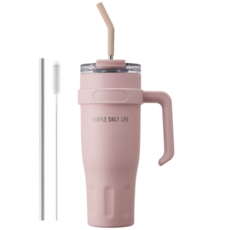 허니앤버니 텀블러 대용량 스텐 보온 보냉 차량용 빨대 손잡이, 1개, 1100ml, 에블리 핑크