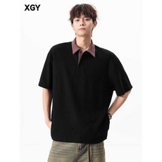 배색 카라 반팔 폴로티 남성 오버핏 여름용 캐주얼룩 스트릿 스타일링 티셔츠