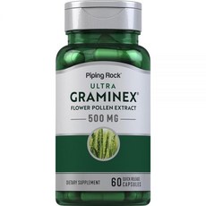 Piping Rock Graminex 꽃가루 추출물 | 500mg | 60캡슐 | 남성 및 여성용 보충제 | GMO 프리 글루텐 프리, 1개
