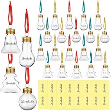 Sliner 24피스 크리스마스 술 볼 세트 4가지 스타일 채울 수 있는 나무 장식품 장식 벽걸이 음료 전구 휴일 파티 장식용 295267, Sliner 24피스 크리스마스 술 볼 세트 4가지 스