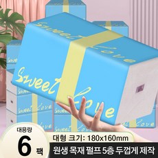 5겹 천연펄프 대형 미용티슈 300매 대용량 180x160mm, 1개, 6개입