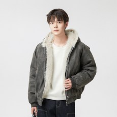 羊羔絨連帽棉衣情侶款 加絨毛領大毛領棉服 坐山雕棉襖冬裝保暖棉大衣 短款運動棉外套