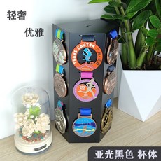 獎牌展示架 金牌收納相架 實木畫框, 1個, 6面掛18個啞光黑34.5cm高送轉盤