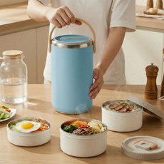 마술사 대용량 스텐 보온도시락 분리형 전자레인지 도시락, 1세트, 2600ML 3단 블루