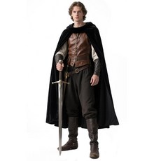 Joukavor 중세 후드 망토 르네상스 망토 후드 포함 여성용 남성용 블랙. 원사이즈