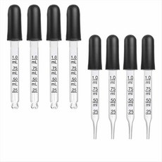 8pcs 1ml 아이 드롭퍼 측정 된 유리 드롭퍼 피펫 피펫 스위퍼 의약품 용 고무 헤드 유리 피펫, 1개