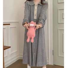 봄 가을 임산부 긴팔 잠옷 원피스 임부 레이스 패치 롱 원피스 빅사이즈 루즈핏 홈웨어 JS