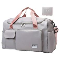 WEILAISHIJIA 行李袋 乾濕分離夾層 獨立鞋倉 健身包 運動包, 1個, 灰配粉_可折疊/可插拉桿/防潑水, 灰配粉