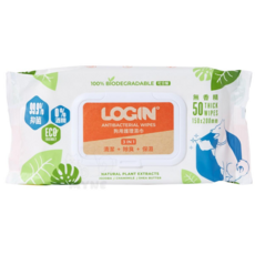 LOGIN 犬用濕紙巾 清潔除臭保濕三效合一 99.9%抑菌 無酒精無香精 天然植物萃取 100%可分解 50張厚實濕巾, 50個裝, 1包